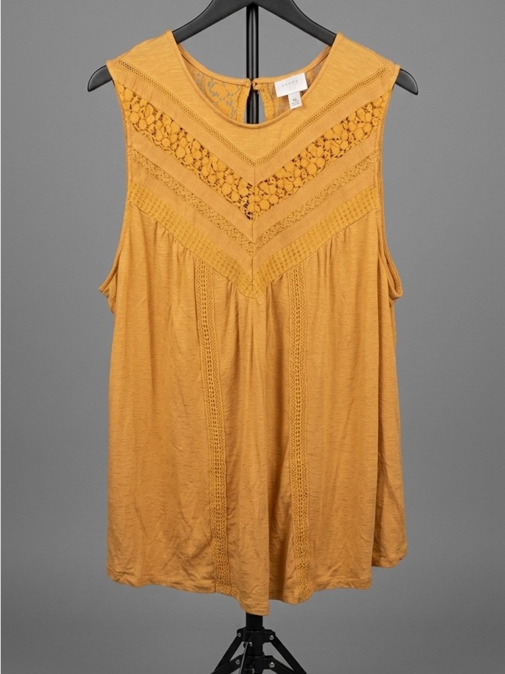 Knox Rose Mustard Yellow Crochet-Detail Sleeveless Tank